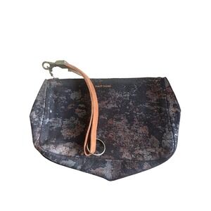 Tracey Tanner Leather Zip Coin Credit Card Purse Make Up Metallic Tan Brown Blue